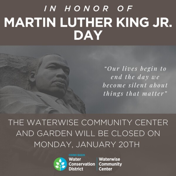 In observance of Martin Luther King, Jr. Day, the Waterwise Community Center lobby and free public garden will be closed on Monday, January 20th.cbwcd waterwisecommunitycenter garden MLK MLKJR